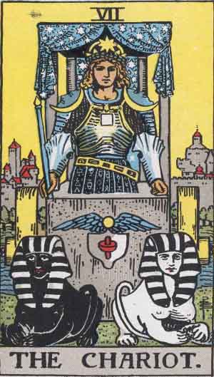RWS_Tarot_07_Chariot "width =" 300 "height =" 529 "srcset =" https://www.tirage-tarotdemarseille.com/wp-content/uploads/2015/03/RWS_Tarot_07_Chariot.jpg 300w, https: //www.tirage- tarotdemarseille.com/wp-content/uploads/2015/03/RWS_Tarot_07_Chariot-170x300.jpg 170w "sizes =" (max-width: 300px) 100vw, 300px "></p>
<h2>Message from the Cart card</h2>
<p>The driver has a<strong> great insurance</strong> and gets straight to the point. He is not distracted by promising deviations and does not get lost in the <strong>sterile mysticism</strong>. He has the temperament of a Roman warrior and his chariot is the stuff of the triumphal chariot.</p>
<p>He fought and defeated <strong>all the obstacles in its path</strong>, even if they seemed insurmountable. The truck driver does not aspire to <strong>material power</strong>, but for moral improvement. Its purpose is to reconcile mind, body and soul.</p>
<p class=